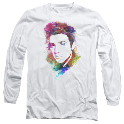 Elvis Presley Watercolor King Mens Long Sleeve Shirt White
