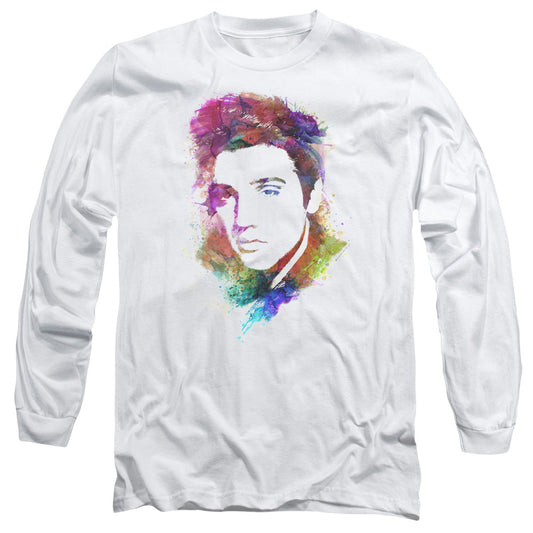 Elvis Presley Watercolor King Mens Long Sleeve Shirt White Officially Licensed
