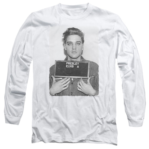 Elvis Presley Army Mug Shot Mens Long Sleeve Shirt White