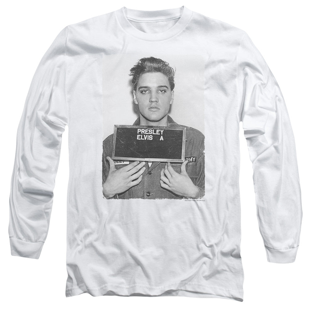 Elvis Presley Army Mug Shot Mens Long Sleeve Shirt White Officially Licensed