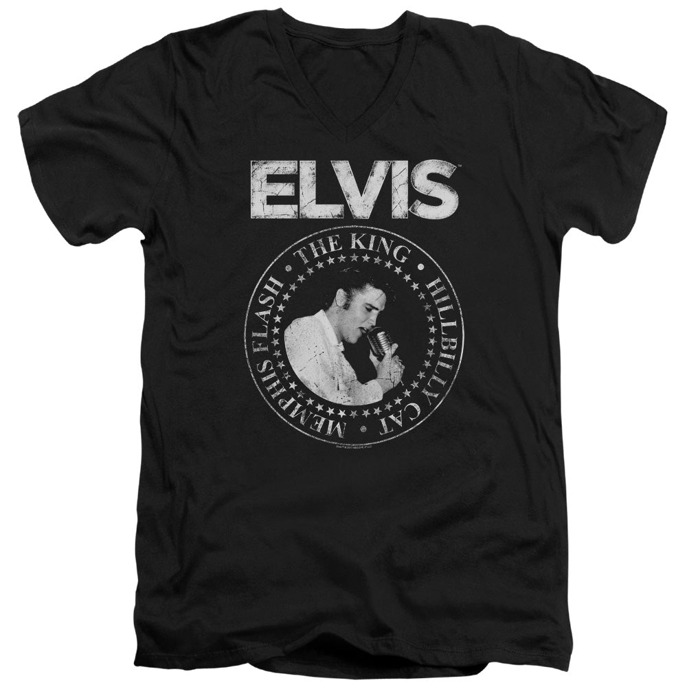 Elvis Presley Rock King Mens Slim Fit V Neck T Shirt Black