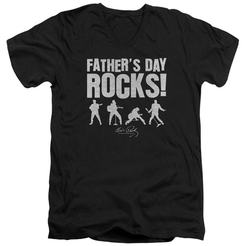 Elvis Presley Fathers Day Rocks Mens Slim Fit V Neck T Shirt Black