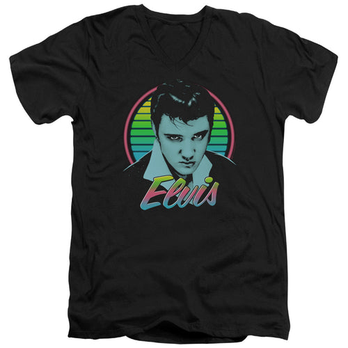 Elvis Presley Neon King Mens Slim Fit V Neck T Shirt Black