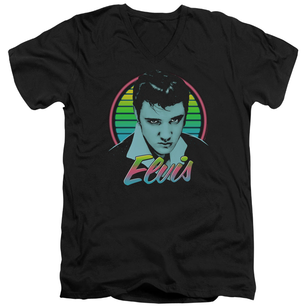 Elvis Presley Neon King Mens Slim Fit V Neck T Shirt Black