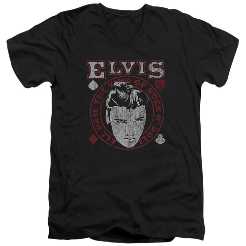 Elvis Presley Hail the King Mens Slim Fit V Neck T Shirt Black