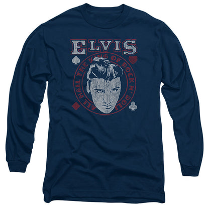 Elvis Presley Hail The King Mens Long Sleeve Shirt Navy Officially Licensed