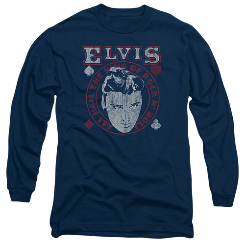Elvis Presley Hail the King Mens Long Sleeve Shirt Navy