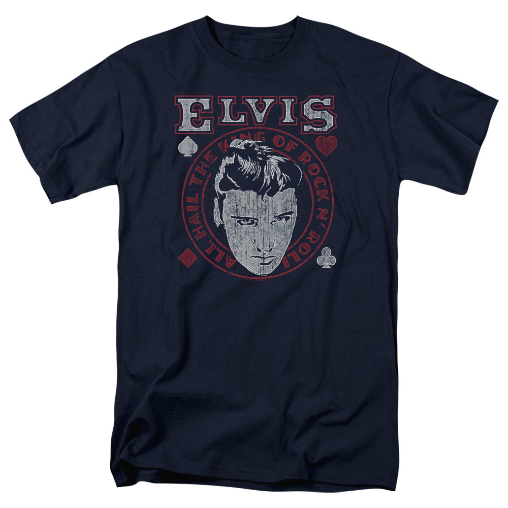 Elvis Presley Hail The King Mens T Shirt Navy