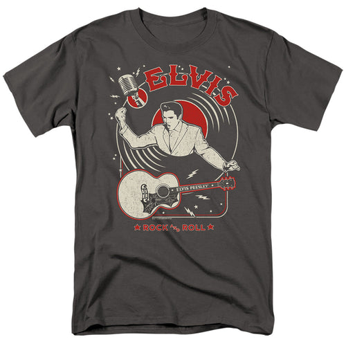 Elvis Presley Rock And Roll Record Mens T Shirt Charcoal