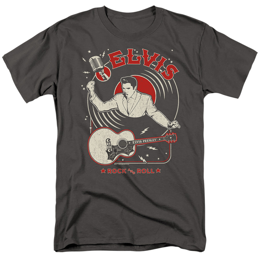 Elvis Presley Rock And Roll Record Mens T Shirt Charcoal