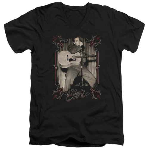 Elvis Presley Elvis Pinstripes Mens Slim Fit V Neck T Shirt Black
