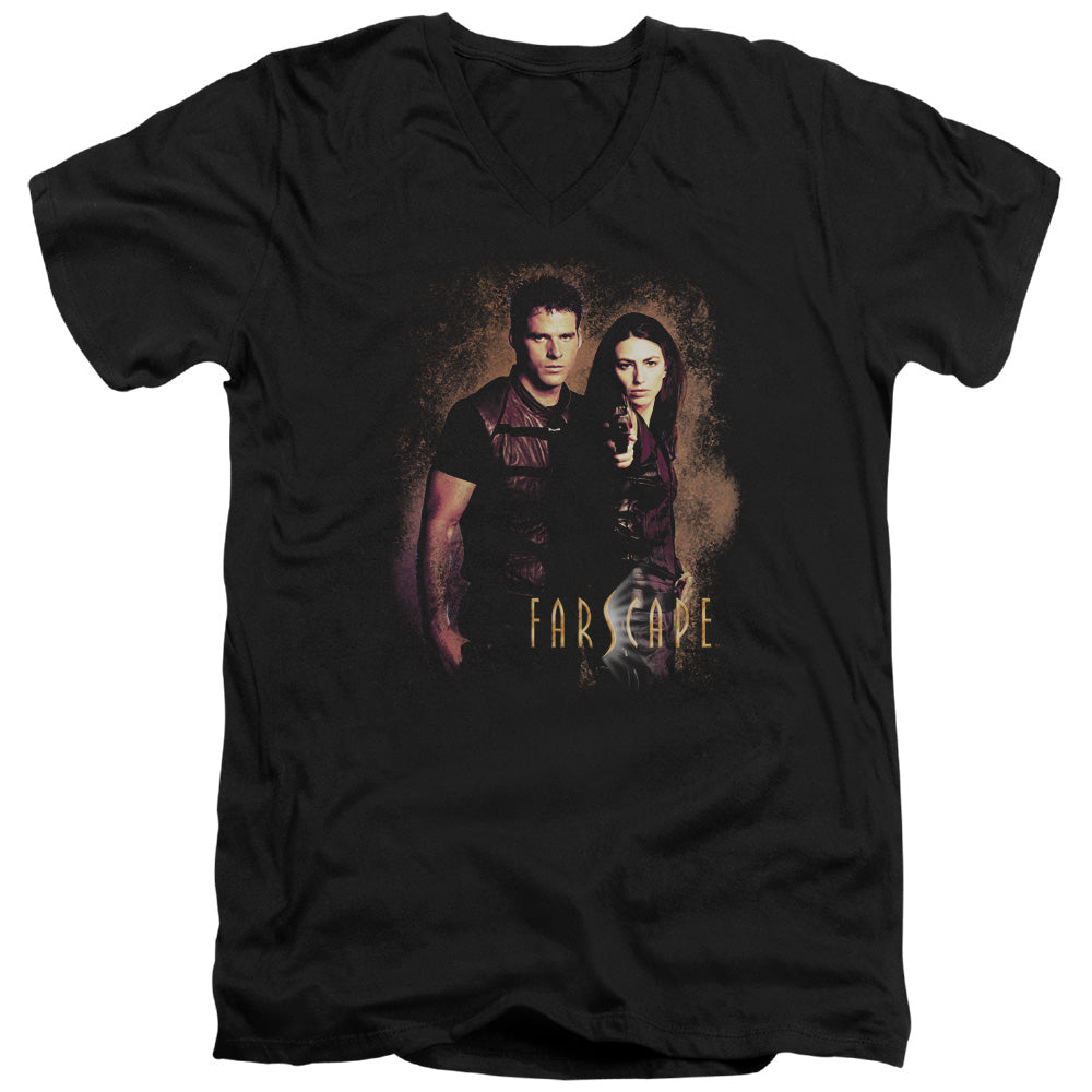 Farscape Wanted Mens Slim Fit V-Neck T Shirt Black