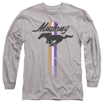Ford Mustang Mustang Stripes Mens Long Sleeve Shirt Athletic Heather Officially Licensed