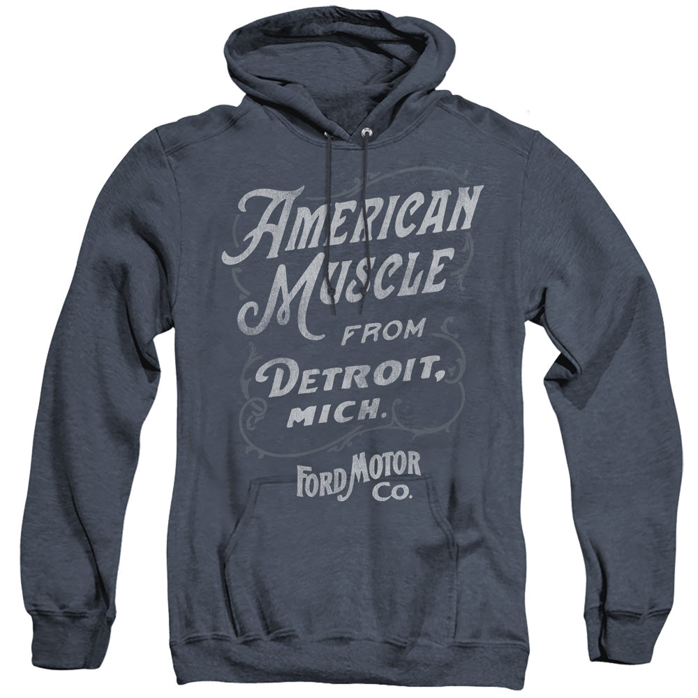 Ford American Muscle Classic Script Heather Mens Hoodie Navy