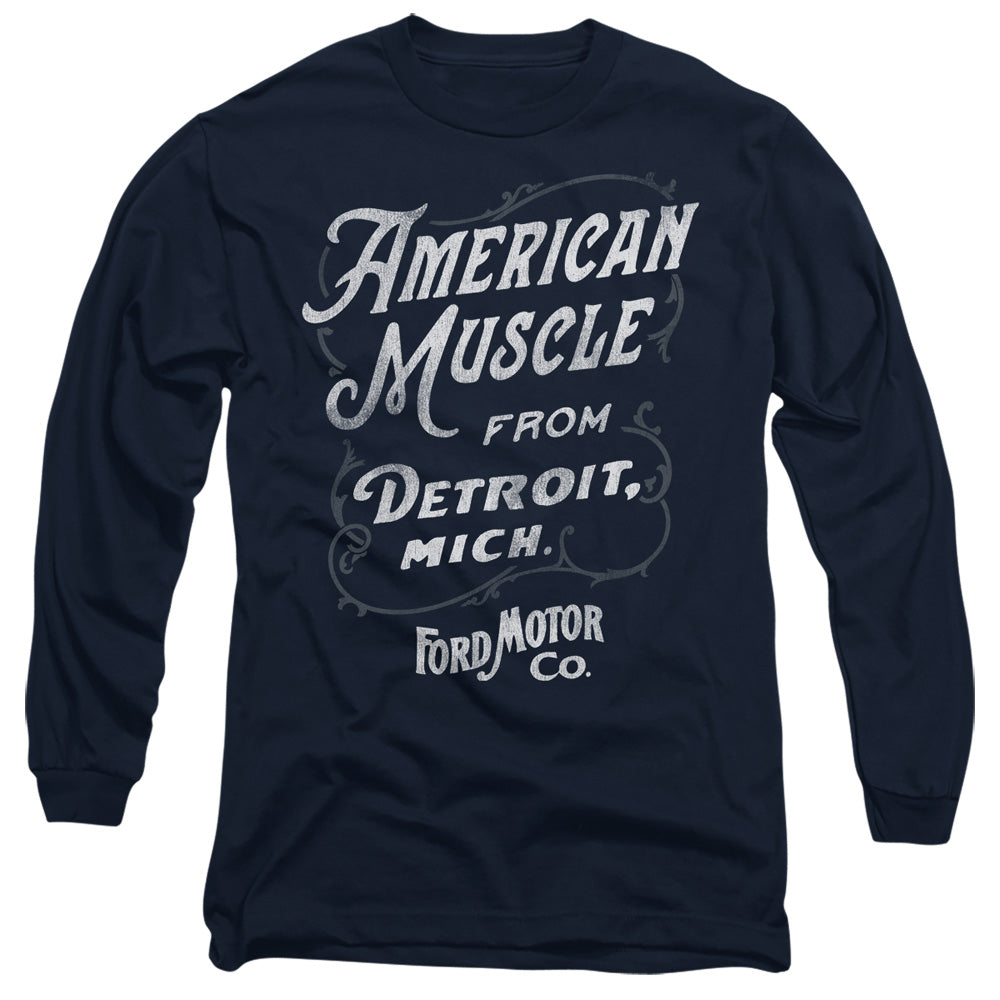 Ford American Muscle Classic Script Mens Long Sleeve Shirt Navy Officially Licensed