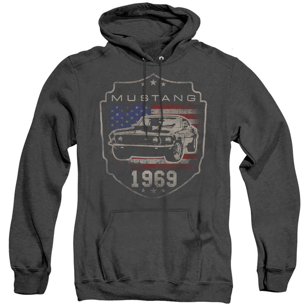 Ford Mustang 1969 Flag Heather Mens Hoodie Black