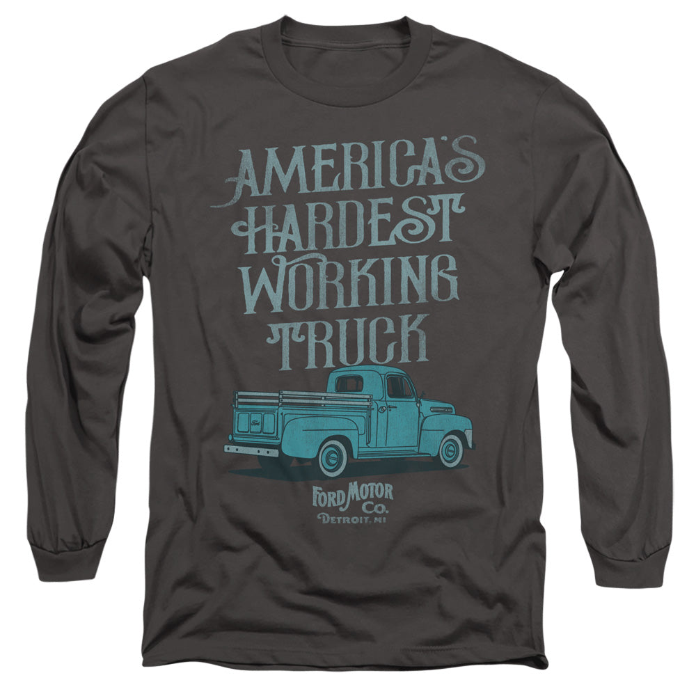 Ford Vintage America'S Hardest Working Truck Mens Long Sleeve Shirt Charcoal Officially Licensed