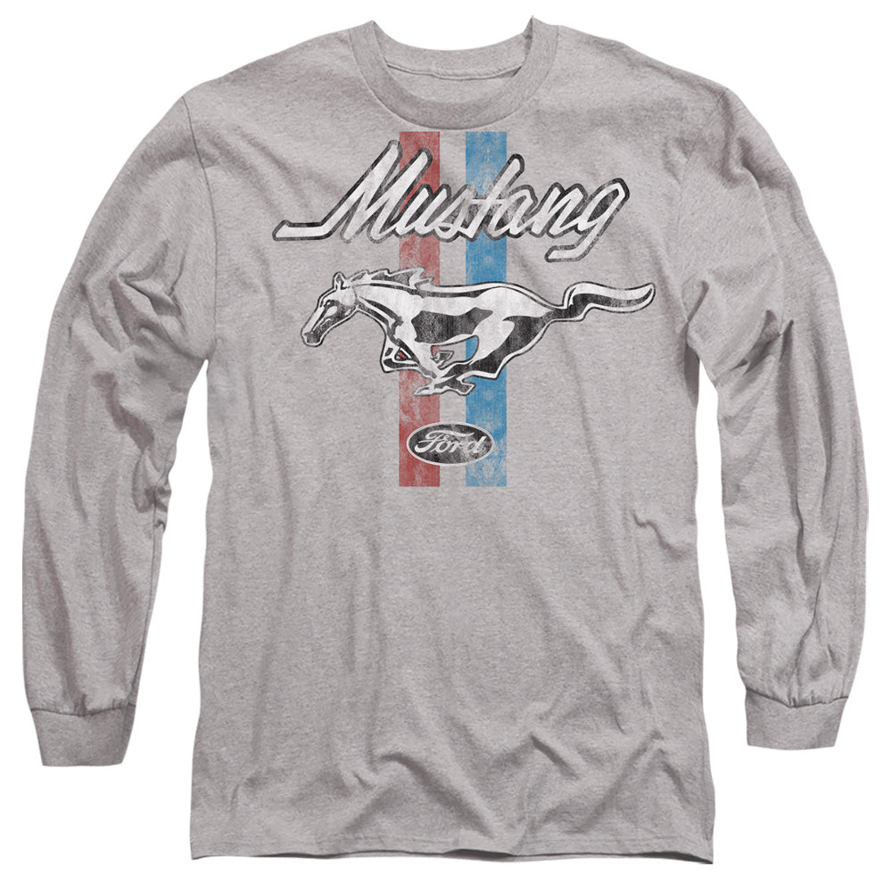 Ford Mustang Mustang Stripes Mens Long Sleeve Shirt Athletic Heather Officially Licensed