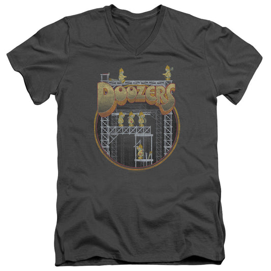 Fraggle Rock Doozers Construction Mens Slim Fit V-Neck T Shirt Charcoal