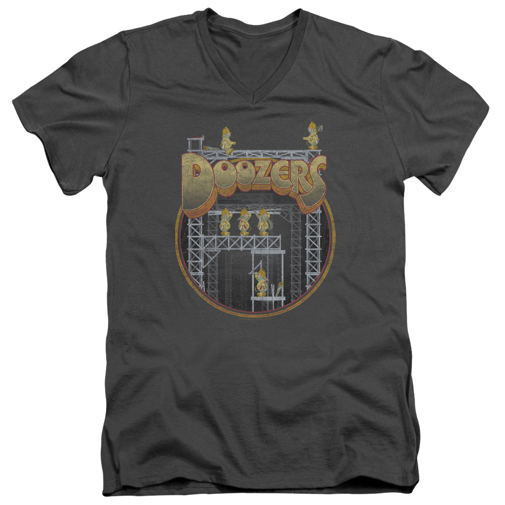 Fraggle Rock Doozers Construction Mens Slim Fit V-Neck T Shirt Charcoal