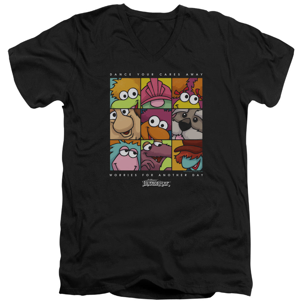 Fraggle Rock Squared Mens Slim Fit V-Neck T Shirt Black