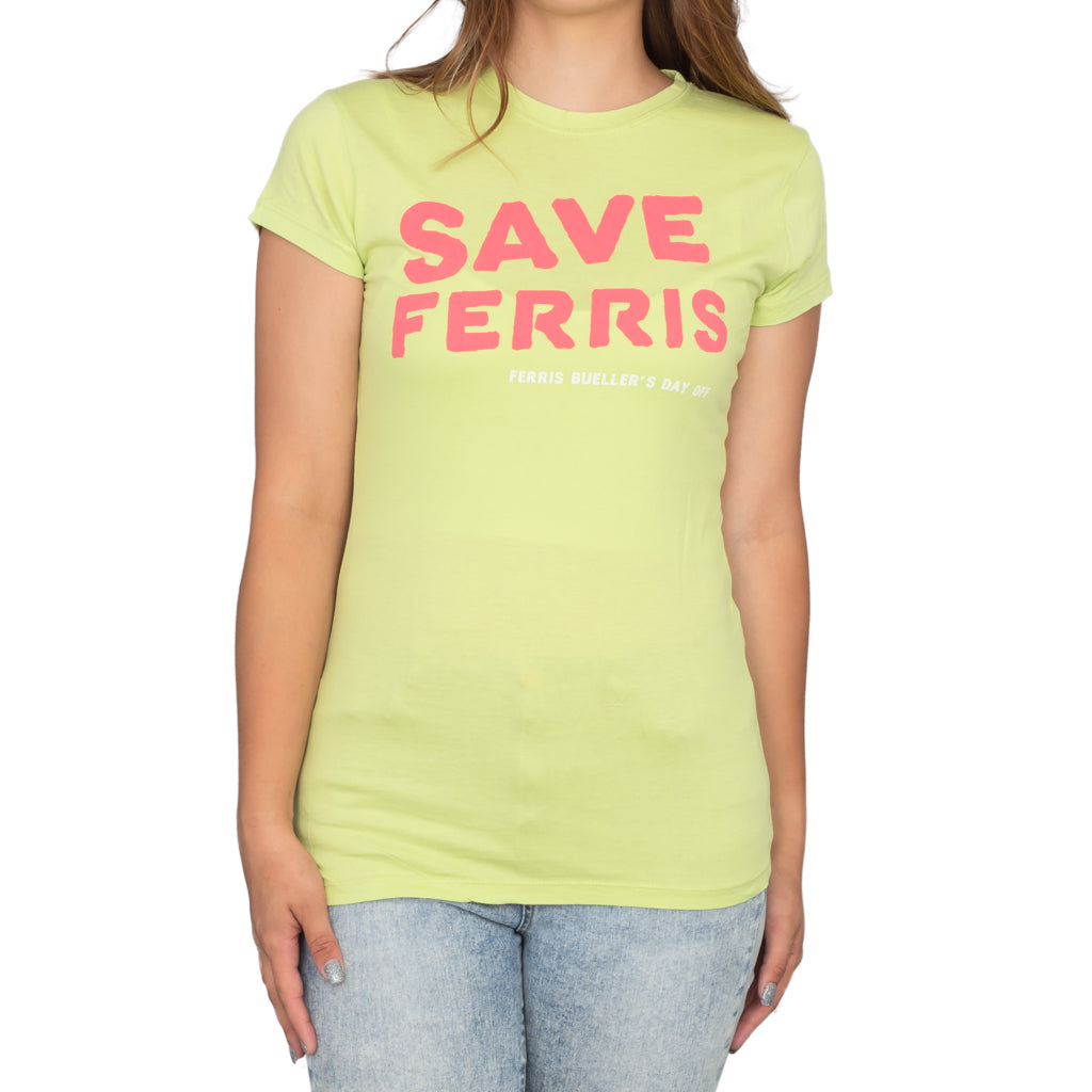 Ferris Bueller's Day Off Save Ferris Juniors Logo Green T Shirt
