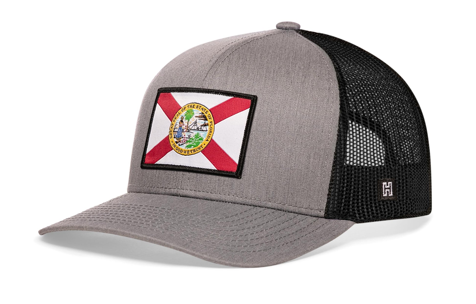 Florida Flag Trucker Haka Hat Gray-White FL Snapback