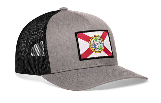 Florida Flag Trucker Haka Hat Gray-White FL Snapback
