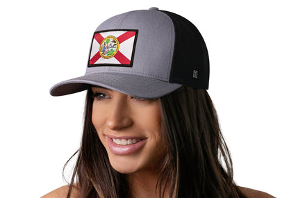 Florida Flag Trucker Haka Hat Gray-White FL Snapback