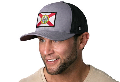 Florida Flag Trucker Haka Hat Gray-White FL Snapback