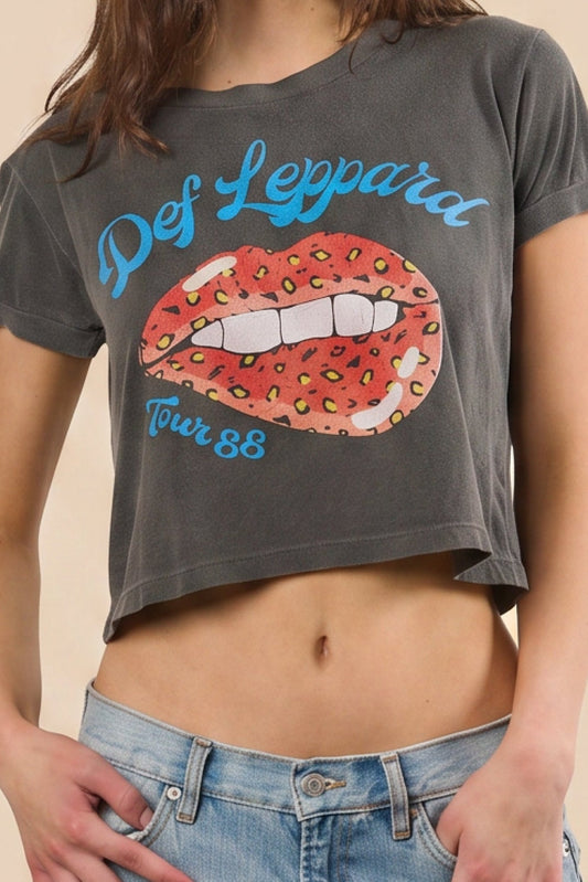 Def Leppard Tour of 1988 Cropped Tee Womens T Shirt Vintage Black