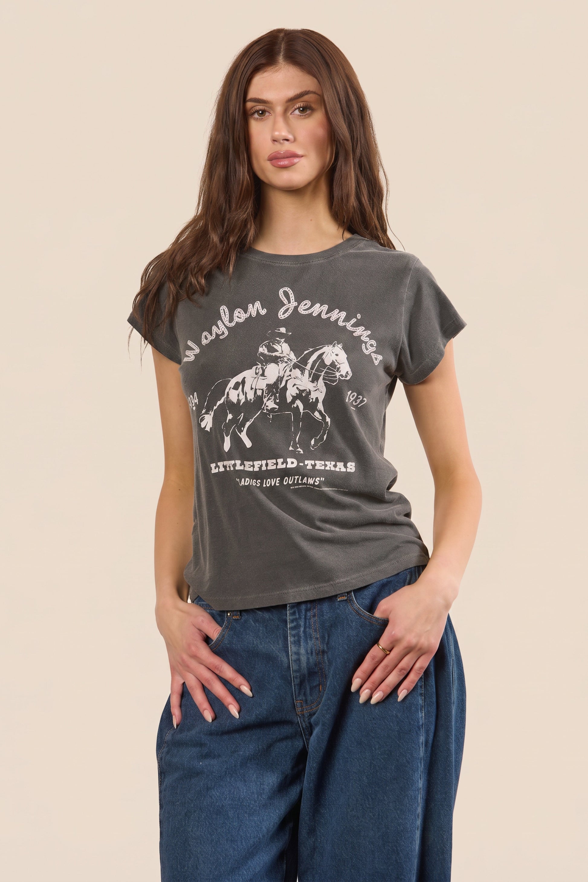 Waylon Jennings Fitted Baby Tee Womens T Shirt Vintage Black