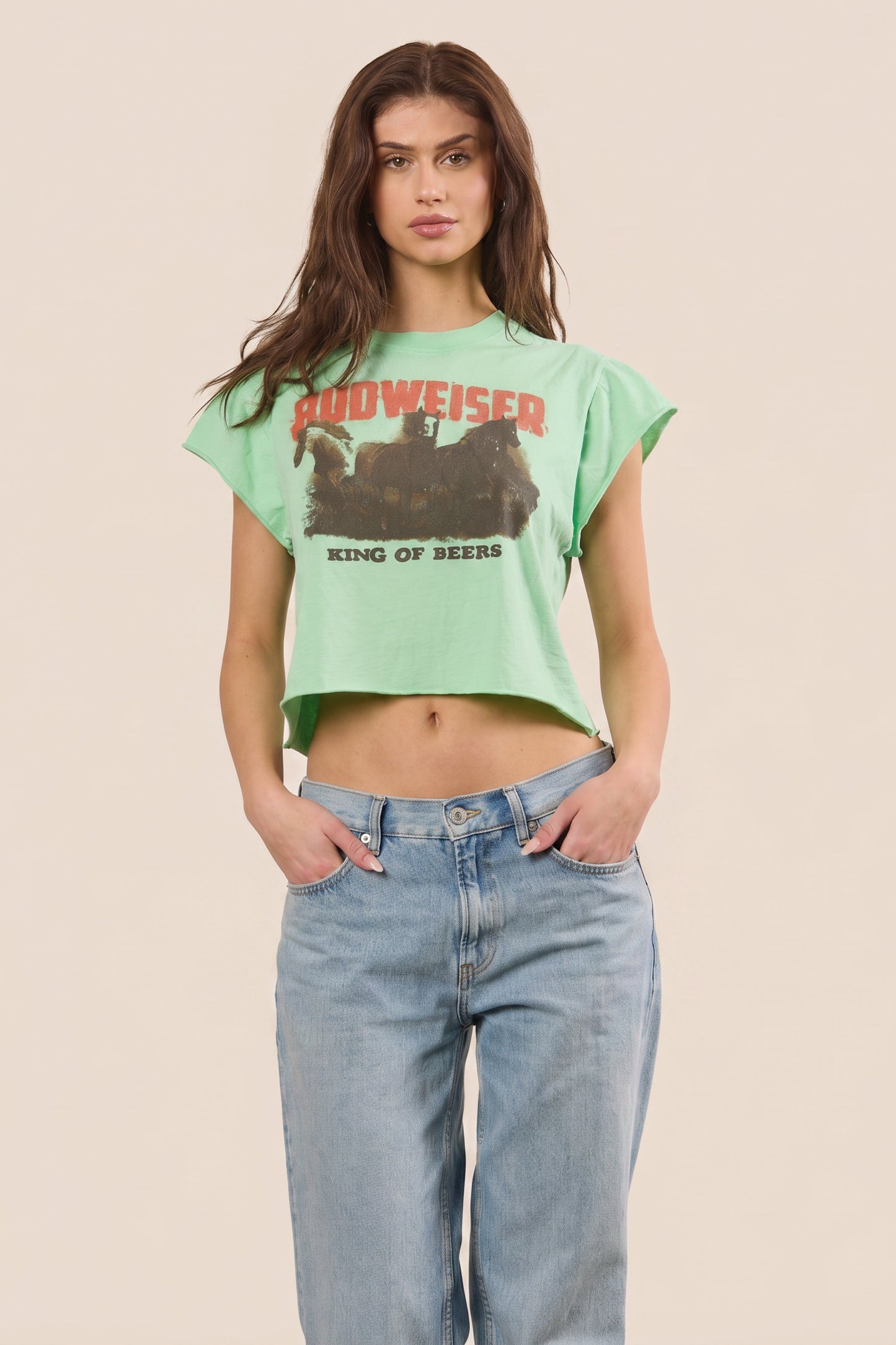 Budweiser Brew Babe Crop Top Womens T Shirt Green