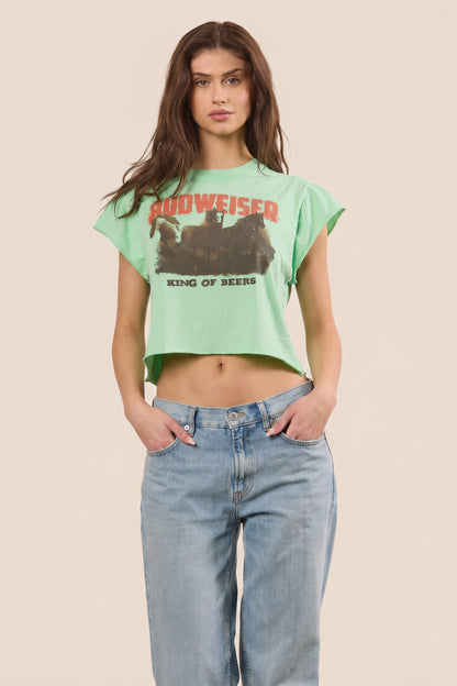 Budweiser Brew Babe Crop Top Womens T Shirt Green