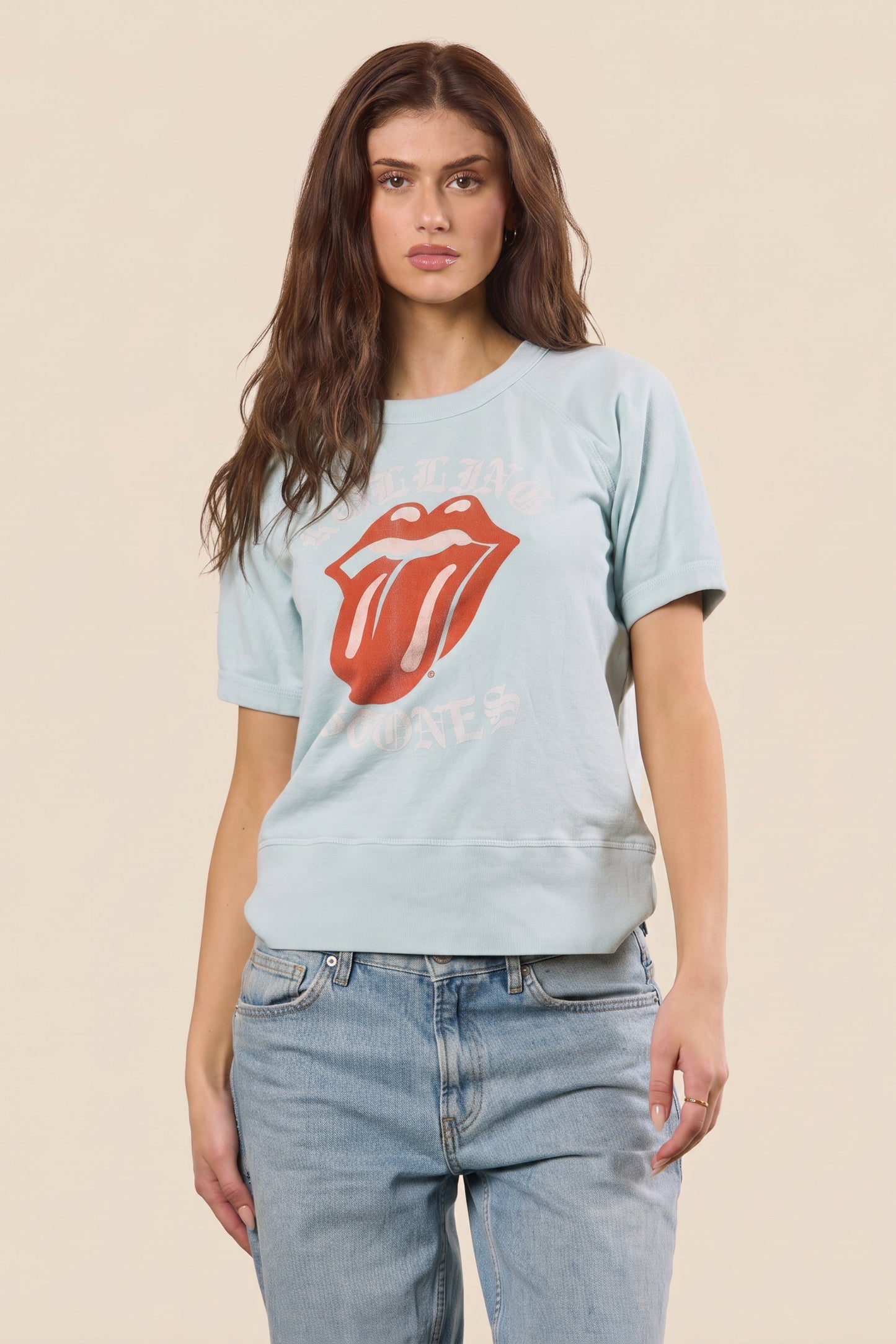 The Rolling Stones Old English Raglan Womens Shirt Light Blue