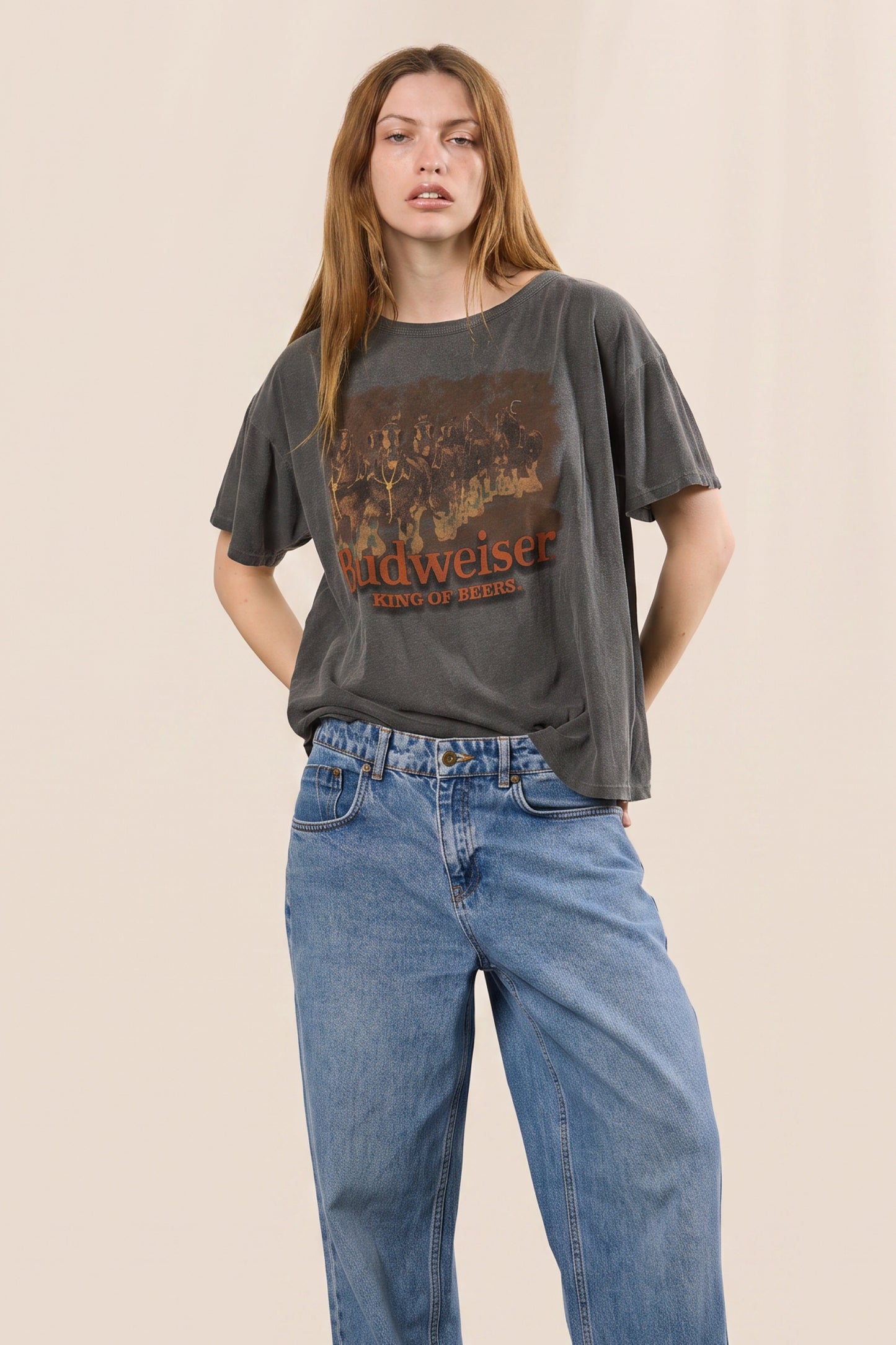 Budweiser Horses Tee Womens T Shirt Dark Grey Officially Licensed