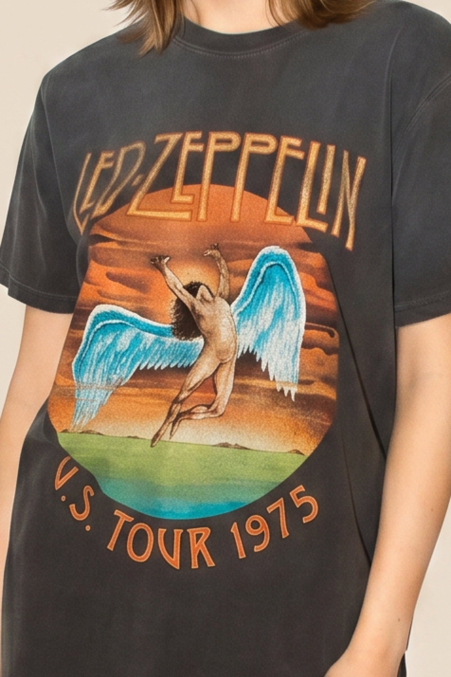 Led Zeppelin U.S Tour 1975 Sunkissed Womens Tee T Shirt Grey