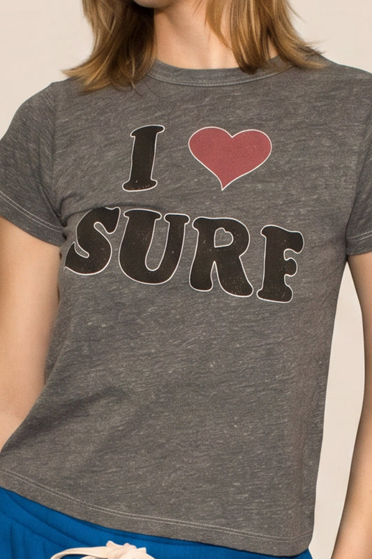 I Love Surf Tee Womens T Shirt Grey