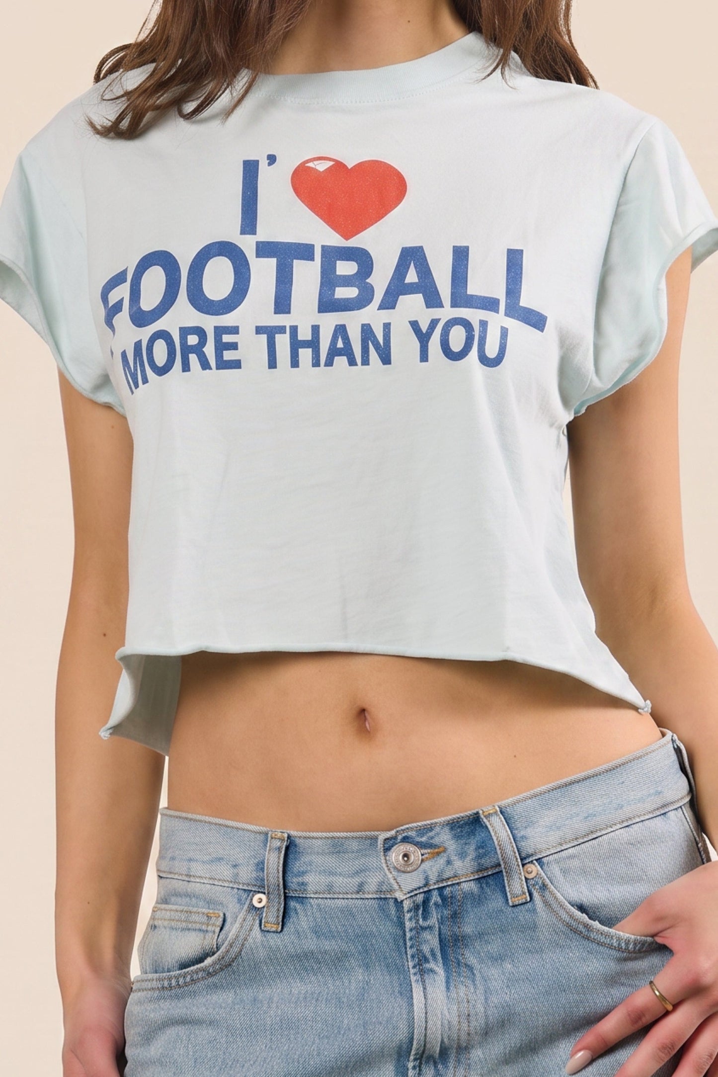 I Love Football More Than You Baby Tee Womens T Shirt Light Blue