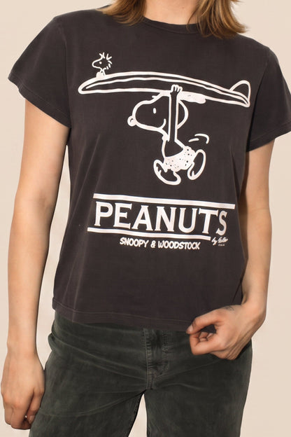 Peanuts Surf Snoopy and Woodstock Womens T Shirt Vintage Black