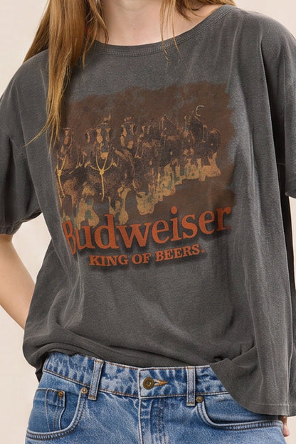 Budweiser Horses Tee Womens T Shirt Dark Grey Officially Licensed