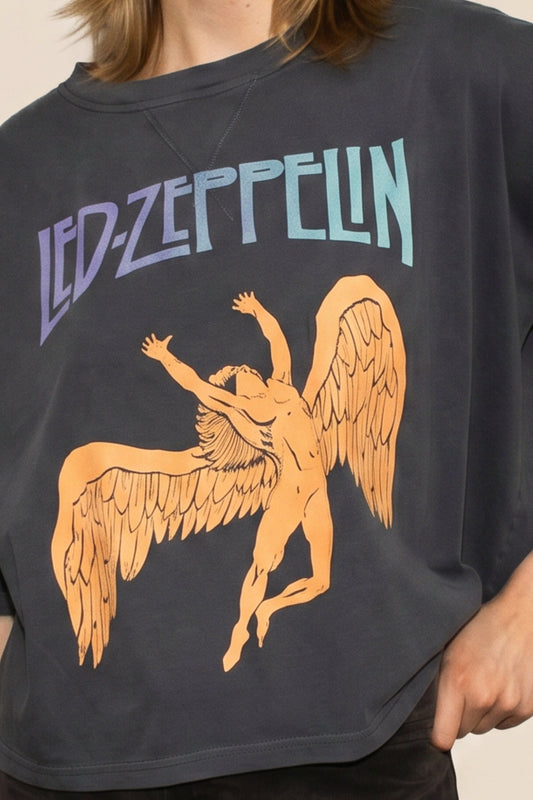 Led Zeppelin Swan Womens Cropped Tee T Shirt Black