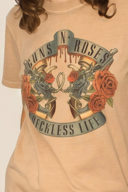 Guns N Roses Reckless Womens Tee T Shirt Tan