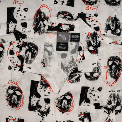 Friday The 13th Jason Rayon Button up Shirt SS Mask Scribble White