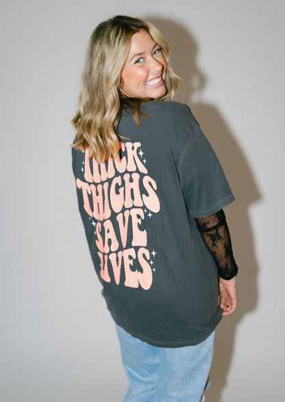 Thick Thighs Save Lives Graphic Tee Womens T Shirt Black
