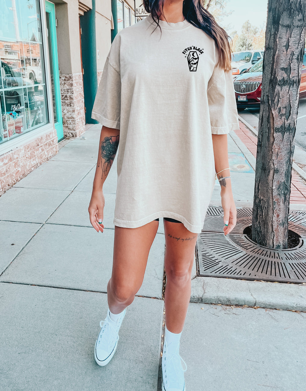 Just A Little Ray of Pitch Black Graphic Tee Womens T Shirt White