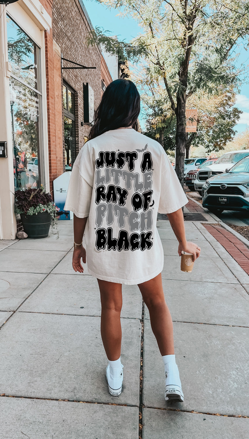 Just A Little Ray of Pitch Black Graphic Tee Womens T Shirt White