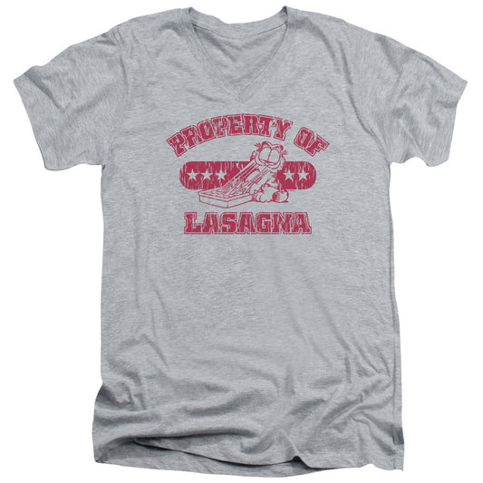 Garfield Property of Lasagna Mens Slim Fit V-Neck T Shirt Athletic Heather