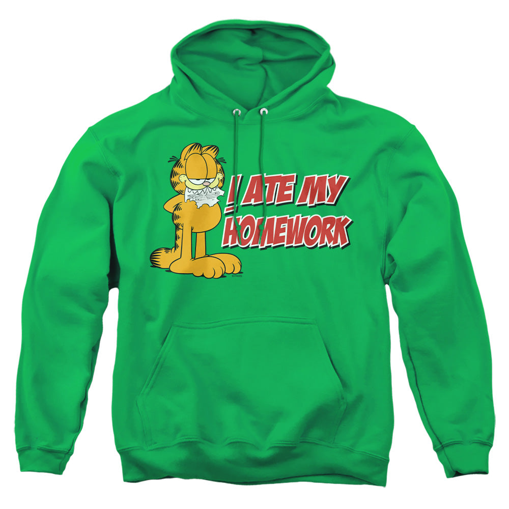 Garfield I Ate My Homework Mens Hoodie Kelly Green