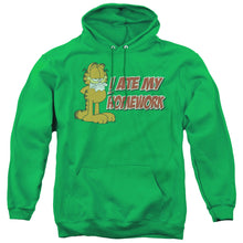 Load image into Gallery viewer, Garfield I Ate My Homework Mens Hoodie Kelly Green
